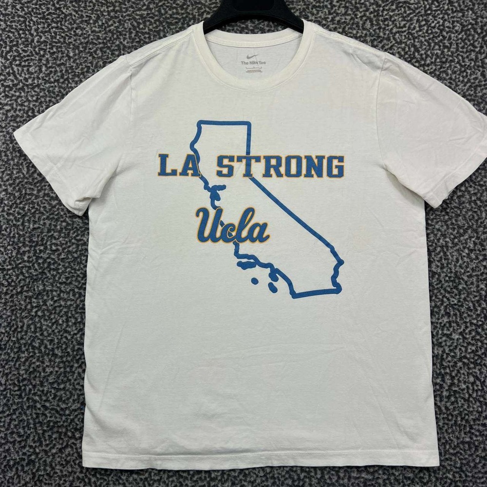 Nike UCLA Bruins LA Strong‎ California Shirt Men Large White Short Sleeve L